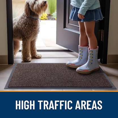 OLANLY Front Door Mat Indoor Outdoor Entrance, 2-Pack 47 x 32 Inch, Waterproof Heavy Duty Doormat, Fade Resistant, Low Profile, Easy Clean Patio Porch Welcome Floor Mats for Entry, Tan