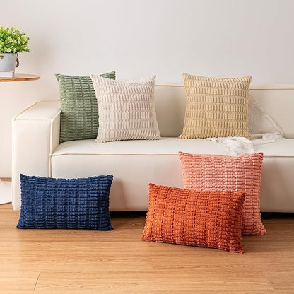 Pack of 2 Corduroy Decorative Throw Pillow Covers 12x20 Inch Soft Striped Pillow Covers Modern Farmhouse Home Decor for Sofa Living Room Couch Bed（Dark Grey）