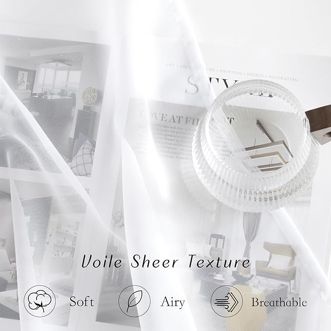 NICETOWN White Sheer Kitchen Window Curtains 24 inches Long, Grommet Short Curtains Elegant & Airy Breathable Light Filtering Drapes for Cafe/Basement, W30 x L24, 2 Panels