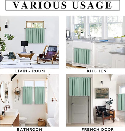 RYB HOME Blackout Privacy Bathroom Window Curtains, Short Thermal Insulated Heat Blocking Privacy Rod Pocket Half Window Curtain Tiers for Nursery Bedroom, Width 42 by Length 30, Aqua, 2 Panels
