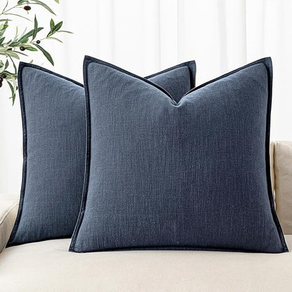 MIULEE Decorative Pillow Covers 20x20 Inch Indigo Blue Boho Farmhouse Neutral Couch Throw Pillows for Bed Pack of 2 Accent Coastal Modern Pillowcase Summer Sofa Livingroom Home Decor
