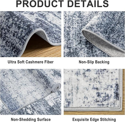 6x9 Area Rugs for Living Room - Washable Rug Modern Abstract Soft Large Neutral Non-Slip Carpet Indoor Floor Thin Carpets for Bedroom Dining Room Farmhouse Nursery Home Office Grey Blue