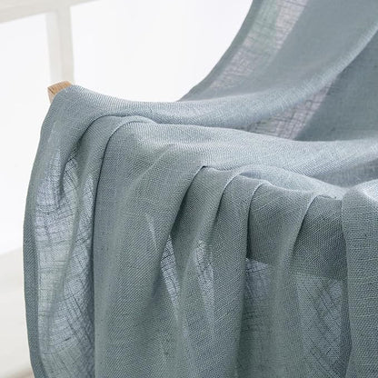 MIULEE Dusty Blue Linen Curtains 108 Inches Long 2 Panels for Bedroom Living Room, Soft Thick Linen Textured Window Drapes Semi Sheer Light Filtering Back Tab Rod Pocket Light Blue Decor