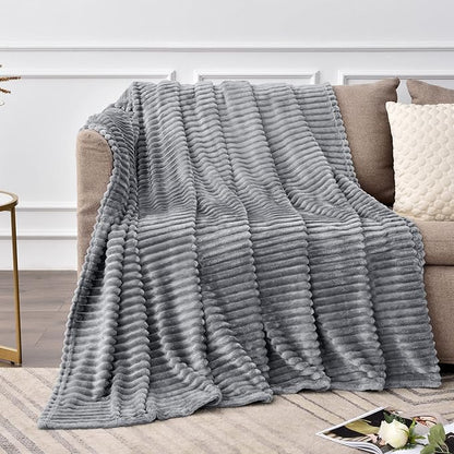 BEDELITE Fleece Throw Blanket for Couch – 3D Ribbed Jacquard Soft and Warm Decorative Fuzzy Blanket – Cozy, Fluffy, Plush Lightweight Grey Throw Blankets for Bed, Sofa, 50x60 inches