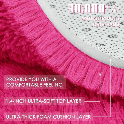OLANLY Hot Pink Round Rugs for Bedroom - Machine Washable, 3 ft Circle Area Rugs for Living Room, Soft and Fluffy Shaggy Carpet for Teen Girls and Boys, Nursery Rooms, Dorms, Home Decor Aesthetic