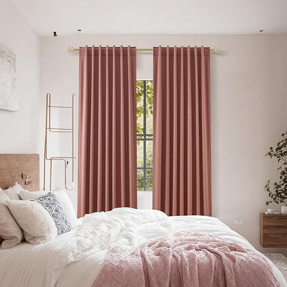 Guken 100% Blackout Curtains 63 Inch Length 2 Panels Set for Girls Bedroom Back Tab Thermal Insulated Black Out Linen Drapes Room Darkening Window Curtains 63 Inches Long,Dusty Rose