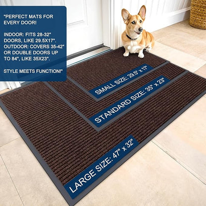 OLANLY Front Door Mat Indoor Outdoor Entrance, Waterproof Heavy Duty Doormat, Fade Resistant, Low Profile, Easy Clean Patio Porch Welcome Floor Mats for Entry, 59x40, Brown
