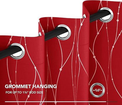 Deconovo Short Blackout Curtains, Christmas Red Curtain, Thermal Insulated Soundproof Drapes, Wave Line Dots Foil Print, 38 x 54 Inch, 2 Panels, Machine‑Washable Window Drape for Kitchen Small Window
