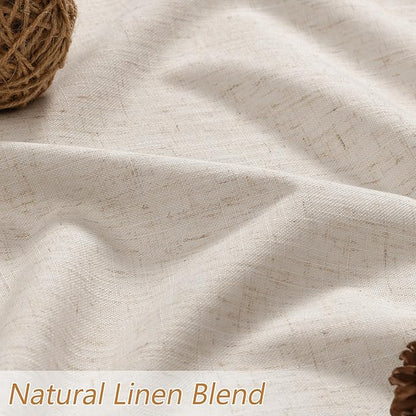 Guken 100% Blackout Linen Curtains 132 Inch Length 2 Panels Set for Living Room Bedroom Back Tab Thermal Insulated Black Out Drapes Room Darkening Farmhouse Style for Bedroom Window Curtains 52x132