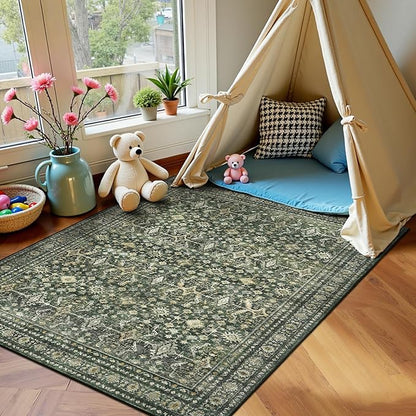 Lofus 3x5 Area Rug for Entryway, Green Non Slip Area Rugs for Kitchen, Washablee Soft Rugs for Bedroom, Living Room, Tool Room Nursery Kids Room Decor