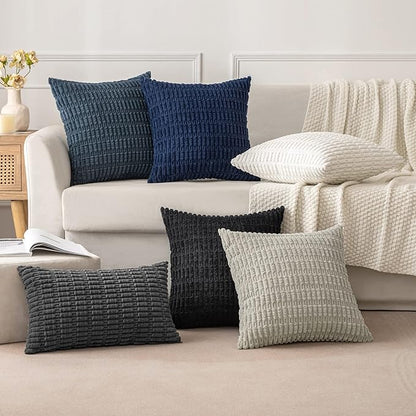 MIULEE Pack of 2 Corduroy Decorative Throw Pillow Covers 16x16 Inch Soft Boho Striped Pillow Covers Modern Farmhouse Home Decor for Summer Coastal Sofa Living Room Couch Bed Blue