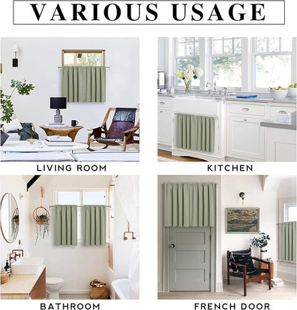 RYB HOME Cafe Blackout Curtains 24 inch Length, RV Curtains for Camper Windows, Mini Short Small Insulating Light UV Blocking Privacy Half Window Tiers, Width 42 by Length 24, Sage Green, 2 Panels