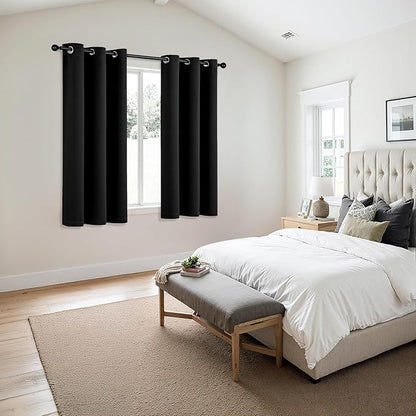 MIULEE Black Blackout Curtains - Bedroom Window Treatment Curtains Thermal Insulated Room Darkening Drapes for Living Room Kitchen Grommet Top Light Blocking Drapery, 40 x 48 Inches Long, 2 Panels