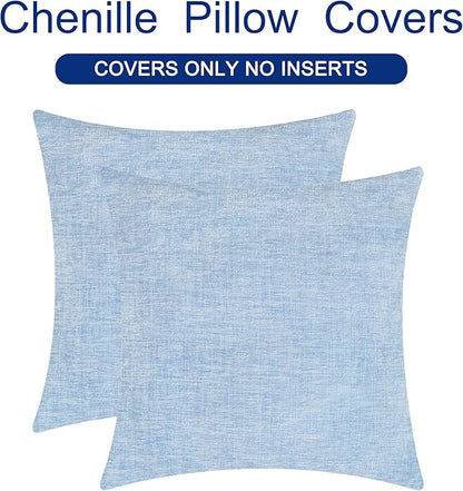 CaliTime Throw Pillow Covers Decorative 18 X 18 Inches Pack of 2 Cozy Chenille Cushion Cases for Couch Sofa Bed Living Room Home Baby Blue