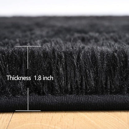 Chicrug Soft Runner Rug for Bedroom Living Room Plush Fluffy Rug 2x3 Feet, Shag Furry Runner Carpet Non Shedding for Nursery Children Kids Girls Room Home Decorative, Black