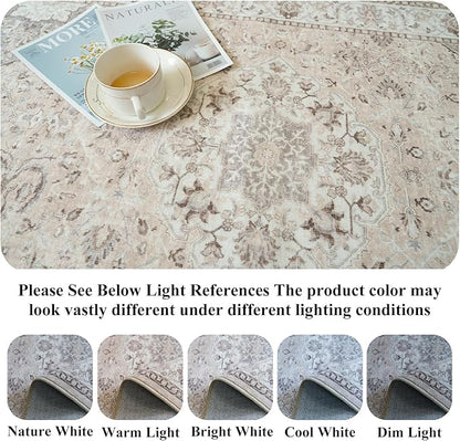Washable 2x3 Entryway Area Rug - Neutral Kitchen Rug Runner Vintage Soft Floor Mat Non Slip Indoor Farmhouse Carpet for Bathroom Living Room Bedroom (2 X 3, Beige)