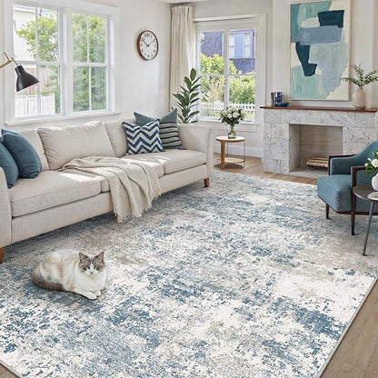 PureCozy Blue 6x9 Area Rug Washable Modern Abstract Living Room Carpet Non Slip Neutral Low Pile Soft Contemporary Aesthetic Bedroom Large Rug Indoor Office Dining Room Playroom