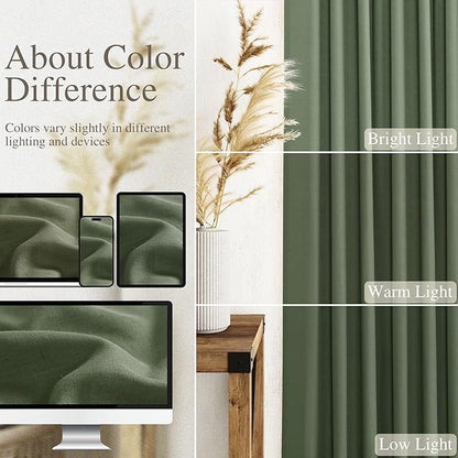 Extra Long Curtains 2 Panels 102 Inches Long for Living Room Olive Green Back Tab Rod Pocket Light Filtering Semi Sheer Drapes Cotton Linen Textured Window Curtain 102 Inch Length for Bedroom 9 FT