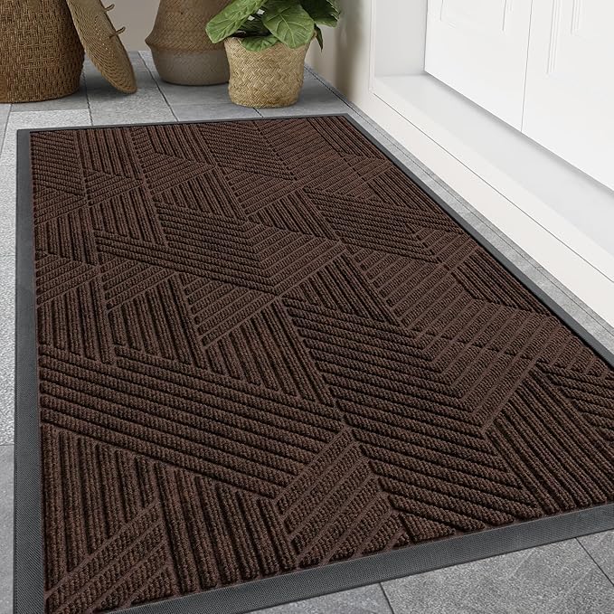 Smiry Front Door Mat Outside Entrance, Heavy Duty Sturdy Natural Rubber Doormat, Trap Dirt and Moisture, Easy Clean Low Profile Welcome Floor Mats for Indoor Outdoor Entry, 59x34 Inch, Dark Brown