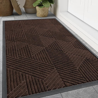 Smiry Front Door Mat Outside Entrance, Heavy Duty Sturdy Natural Rubber Doormat, Trap Dirt and Moisture, Easy Clean Low Profile Welcome Floor Mats for Indoor Outdoor Entry, 59x34 Inch, Dark Brown