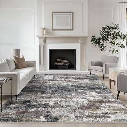 BEIMO Area Rugs 10x14 for Living Room Bedroom, Modern Abstract Machine Washable Large Dark Gray Rug, Soft Low Pile Floor Carpet with Non Slip Backing for Dining Room