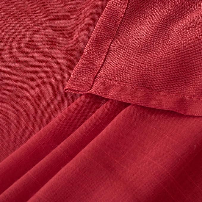 BGment Red Linen Curtains 45 Inch Length for Short Kitchen Window, Rod Pocket Semi Sheer Drapes for Office Cafe Bathroom Rustic Textured Lightweight, 2 Panels Set, Each 42 Inch Wide