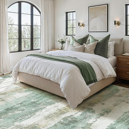 BEIMO Area Rugs 9x12 for Living Room Bedroom, Modern Abstract Machine Washable Large Light Green Rug Soft Rug, Low Pile Floor Carpet with Non Slip Backing for Dining Room