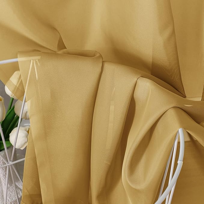 Chyhomenyc Gold Sheer Curtains 45 Inch Long 2 Panels, Short Voile Drapes for Dinning Small Windows Bathroom Living Room Bedroom, Rod Pocket, 42Wx45L Inches