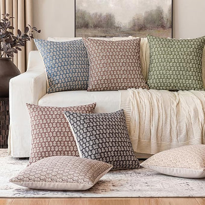 Foindtower Set of 2 Decorative Vintage Floral Print Throw Pillow Covers Neutral Modern Farmhouse Cushion Covers Boho Home Decor for Sofa Couch Chair Bedroom Living Room,24×24 Inch,Tan Taupe