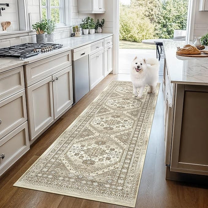 Entryway Rug - 2x3 Washable Rug Runner for Bathroom, Laundry Room, Kitchen, Soft Vintage Hallway Runner for Bedroom, Non-Slip Door Mat Indoor Entrance(Brown,2'x3')