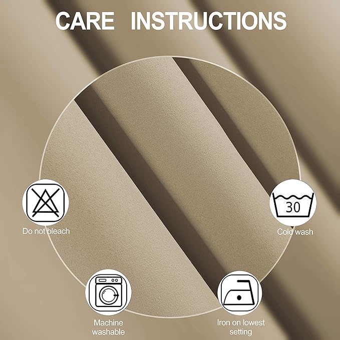 LEMOMO Beige Thermal Blackout Curtains/42 x 63 Inch/Set of 2 Panels Room Darkening Curtains for Bedroom