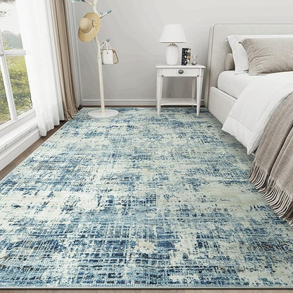 9x12 Area Rugs for Living Room Washable Rug: Anti-Skid Abstract Modern Living Room Rug Soft Thin Carpets Indoor Floor Non-Shedding Carpet for Bedroom Dining Farmhouse Nursery Blue Gray Gold