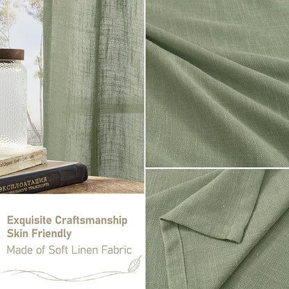 LAMIT Sage Green 72 inch Linen Curtains for Living Room 2 Panels, Linen Textured Light Filtering Semi Sheer Back Tab and Rod Pocket Window Curtain Panels for Bedroom/Farmhouse, 52 x 72 Inch
