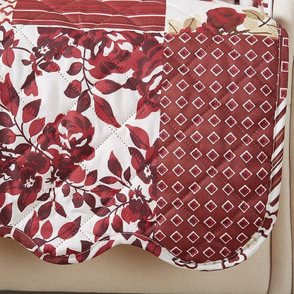 Great Bay Home Reversible Patchwork Chair Cover - Washable Slipcover Furniture Protector with Elastic Straps - Perfect for Kids & Pets - Box-Stitched Detail (Burgundy)