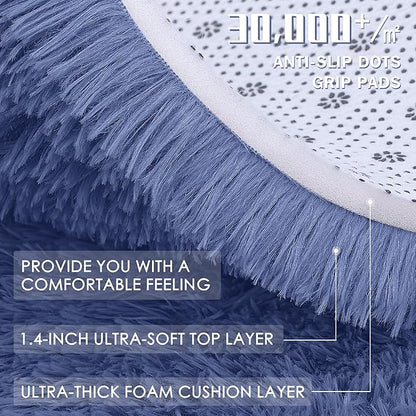 OLANLY Area Rugs for Living Room Bedroom, Machine Washable 4x5.9 ft Soft Fluffy Shaggy Bedside Rug, Indoor Floor Carpet for Kids Girls and Boys, Dorms, Nursery Rooms, Home Decor Aesthetic, Denim Blue