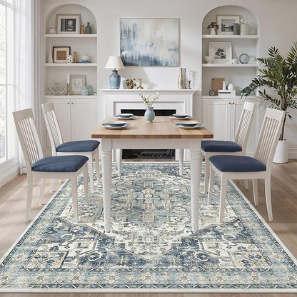 zesthome 5x7 Washable Rug-Stain Resistant Area Rugs for Living Room, Ultra-Thin Vintage Rugs, Non-Slip Backing Rug, Low Pile Large Area Rug, Boho Home Decor