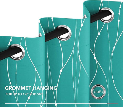Deconovo Blackout Curtains for Bedroom, Thermal Insulated Soundproof Drapes with Wave Dot Foil Print, 42 x 95 Inch Long, Set of 2, Machine Washable Window Curtain for Living Room Office, Turquoise