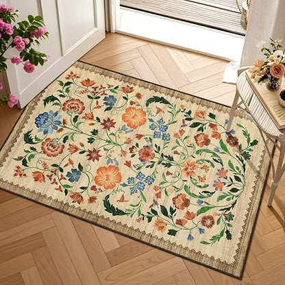 GarveeHome Floral Rug for Entryway 2x3 Rugs Machine Washable Boho Small Area Rug Non-Slip Low-Pile Front Door Soft Mat for Entrance, Bedroom, Kitchen, Laundry, Bathroom, Beige