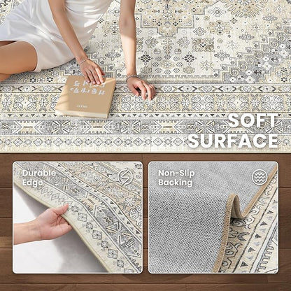 zesthome 10x12 Area Rugs,Stain Resistant Washable Rug,Ultra-Thin Rugs for Living Room,Bedroom,Non-Slip Backing Home Decor Large Area Rug (Beige,10'x12')