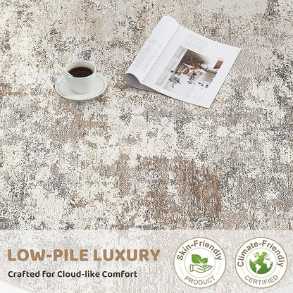 UERMEI 2x3 Entryway Area Rug: Washable Neutral Modern Abstract Small Rug - Non-Slip Low Pile Throw Indoor Carpet for Entrance Kitchen Front Door Mat Bathroom Entry Kids Room - Brown Grey
