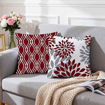 Hexagram Geometric Burgundy Pillow Covers 16x16 Set of 4, Decorative Outdoor Boho Modern Throw Pillow Covers, Home Sweet Home Farmhouse Cushion Case for Couch Sofa Bedroom Indoor Decor(No Insert)