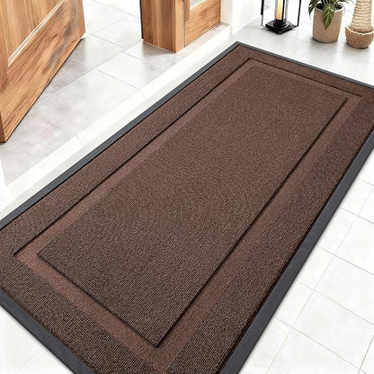 OLANLY Front Door Mat Indoor Outdoor Entrance, Waterproof All-Season, All-Weather Doormat, Sturdy Natural Rubber, Low Profile, Easy Clean Patio Porch Entryway Mat, 47x23, Chocolate Brown