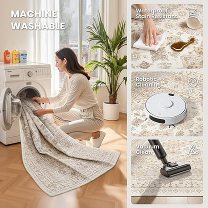 zesthome Washable Runner Rug 2.5x10 - Stain Resistant Entryway Rug,Ultra-Thin Kitchen Rugs, Anti Slip Backing Runner Rugs for Entrance Laundry Room Indoor Hallway (Cream/Beige,2.5'x10')