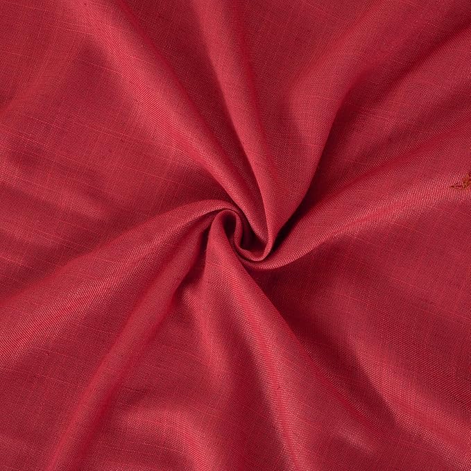 BGment Red Linen Curtains 45 Inch Length for Short Kitchen Window, Rod Pocket Semi Sheer Drapes for Office Cafe Bathroom Rustic Textured Lightweight, 2 Panels Set, Each 42 Inch Wide