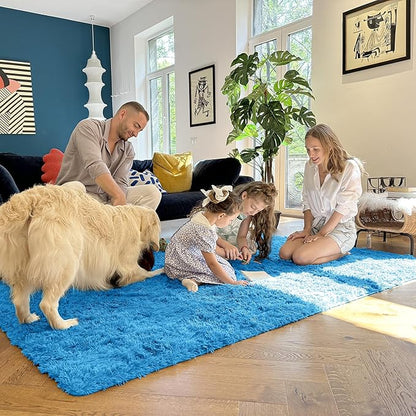 OLANLY 5x7 Machine Washable Large Area Rugs for Living Room, Bedroom, Soft Fluffy Shaggy Bedside Rug, Indoor Floor Carpet for Kids Girls and Boys, Dorms, Nursery, Home Decor Aesthetic, Bright Blue