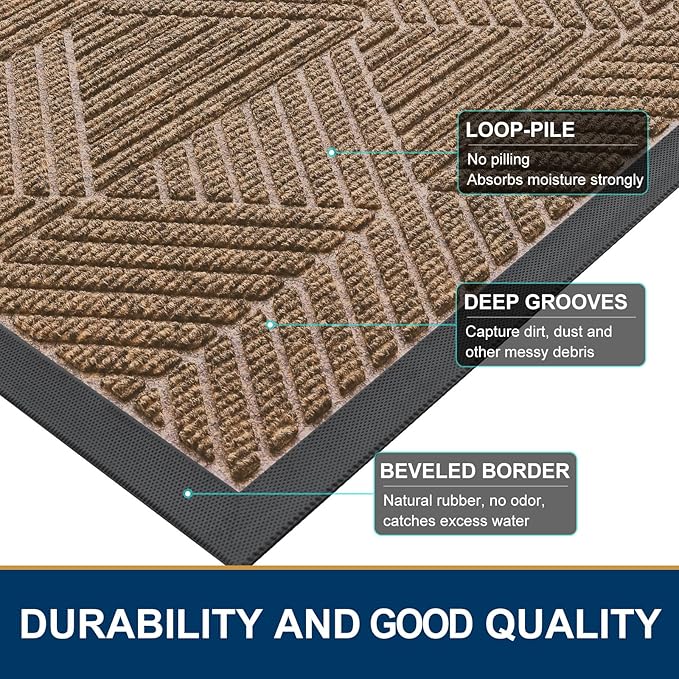 Smiry Half Circle Front Door Mat Outside Entrance, Heavy Duty Sturdy Natural Rubber Doormat, Trap Dirt and Moisture, Low Profile Mats for Indoor Outdoor Entry, Irregular Triangle (29.5x17, Coffee)