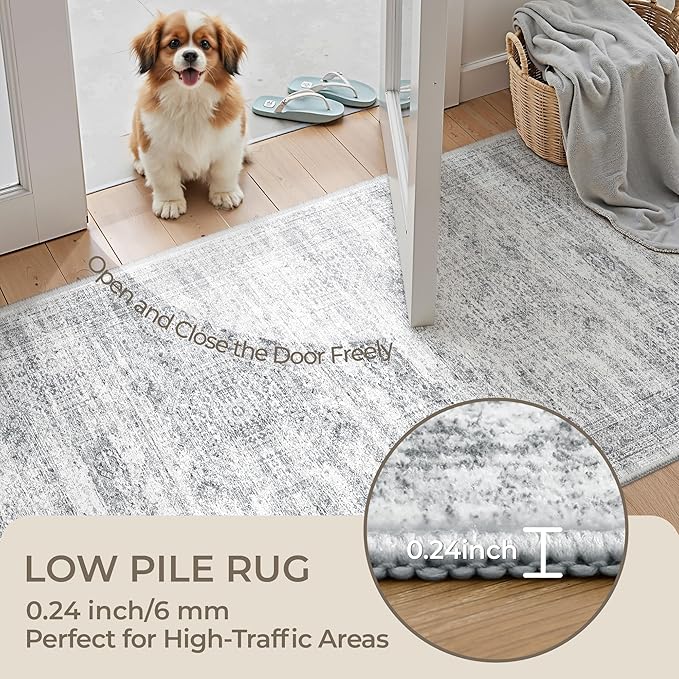 Washable Runner Rugs for Bedroom - 2x6 Runner Rug Non Slip, Ultra-Thin Entryway Runner, Soft Abstract Kitchen Runner for Hallway, Laundry, Bathroom, Indoor Door Mat(2'x6', Grey/Ivory)