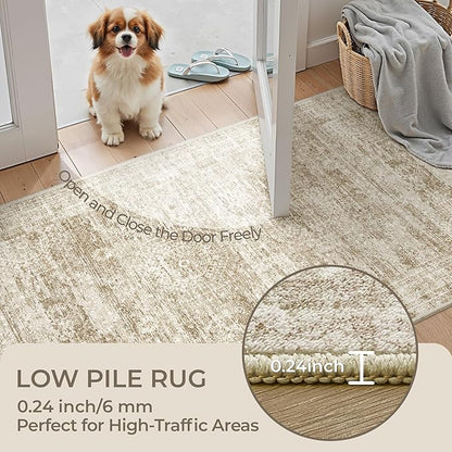 3x20 Washable Runner Rug for Hallway, Non-Slip Long Hallway Runner for Entryway, Soft Vintage Kitchen Mats for Floor, Abstract Dining Room, Bedroom, Living Room Rugs(3'x20', Brown/Ivory)
