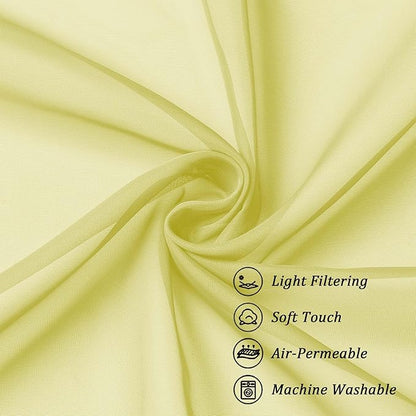 Chyhomenyc Sheer Curtains 54 Inch Long 2 Panels Set, Light Filtering Short Soft Airy Short Cafe Curtains, Modern Rod Pocket for Dinning Living Room Bedroom, Each 42Wx54L in, 2PCS, Lemon
