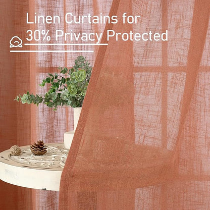 LAMIT Terracotta Linen Curtains for Living Room 108 inch Length 2 Panels, Light Filtering Semi Sheer Panels Back Tab and Rod Pocket Fall Panels for Bedroom/Sliding Glass Door, 52 x 108 Inch